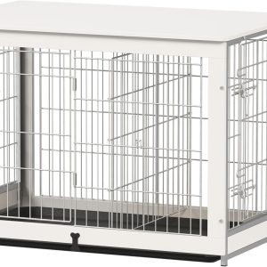 White Wooden Dog Crate End Table with Divider