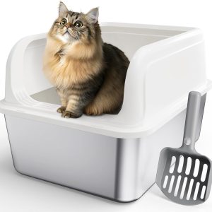 White Stainless Steel Top-Entry Litter Box